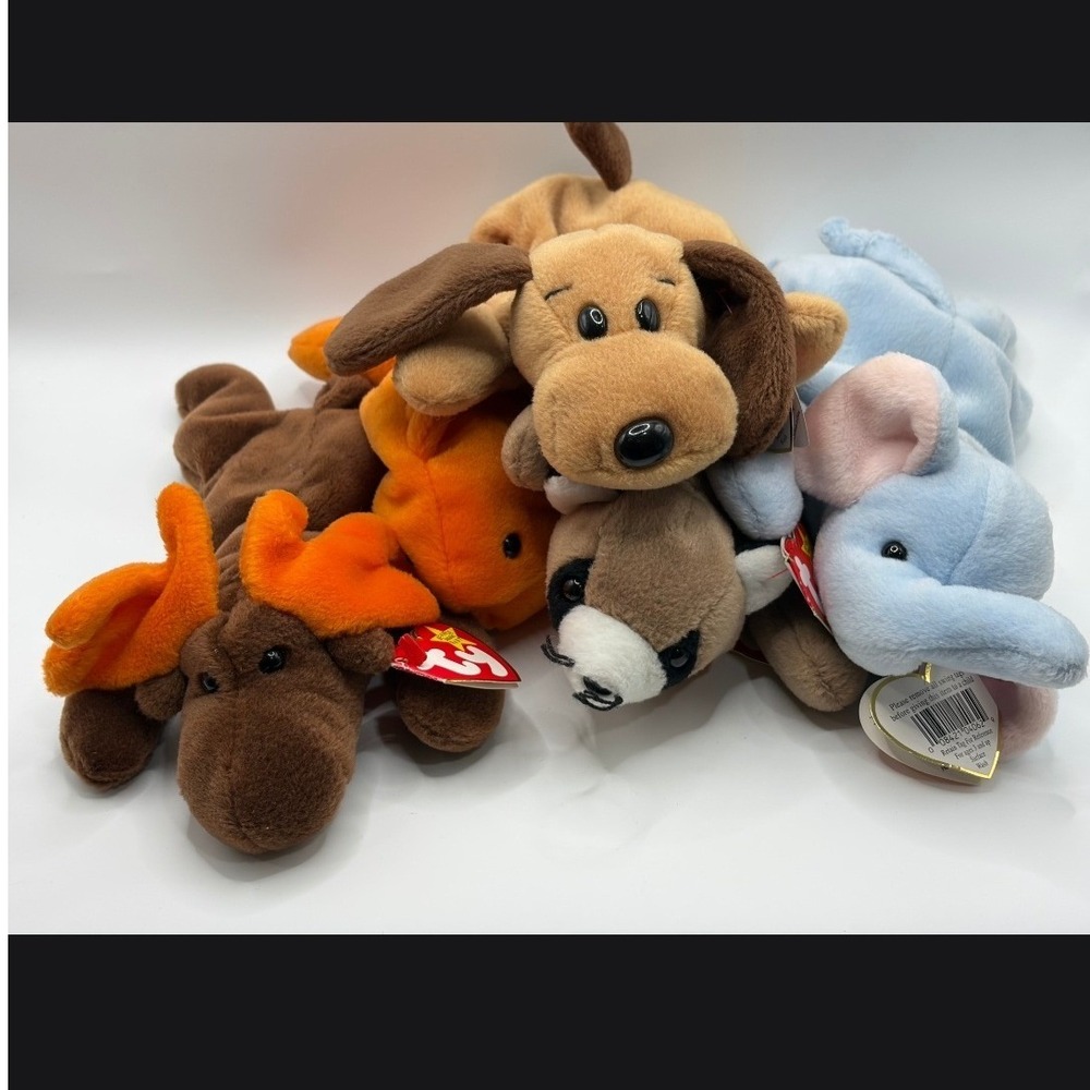 Ty Beanie Babies Lot Goldie Goldfish Peanut Elephant Chocolate Moose Vintage 90s